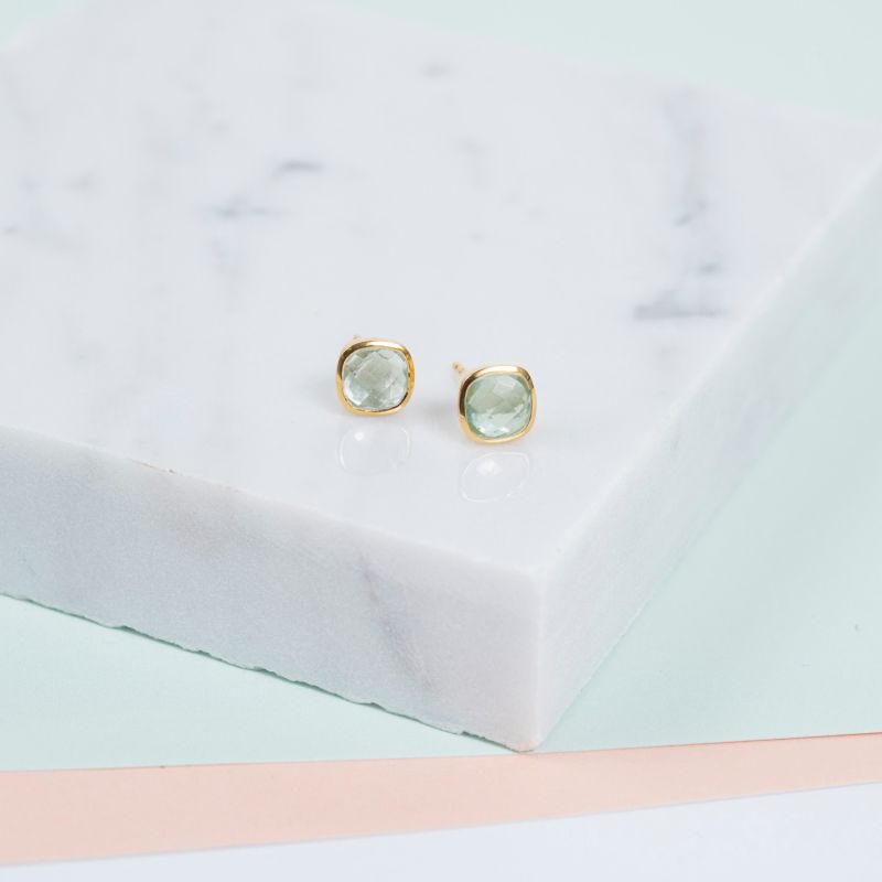 Brooklyn Green Amethyst & Gold Vermeil Cushion Stud Earrings image