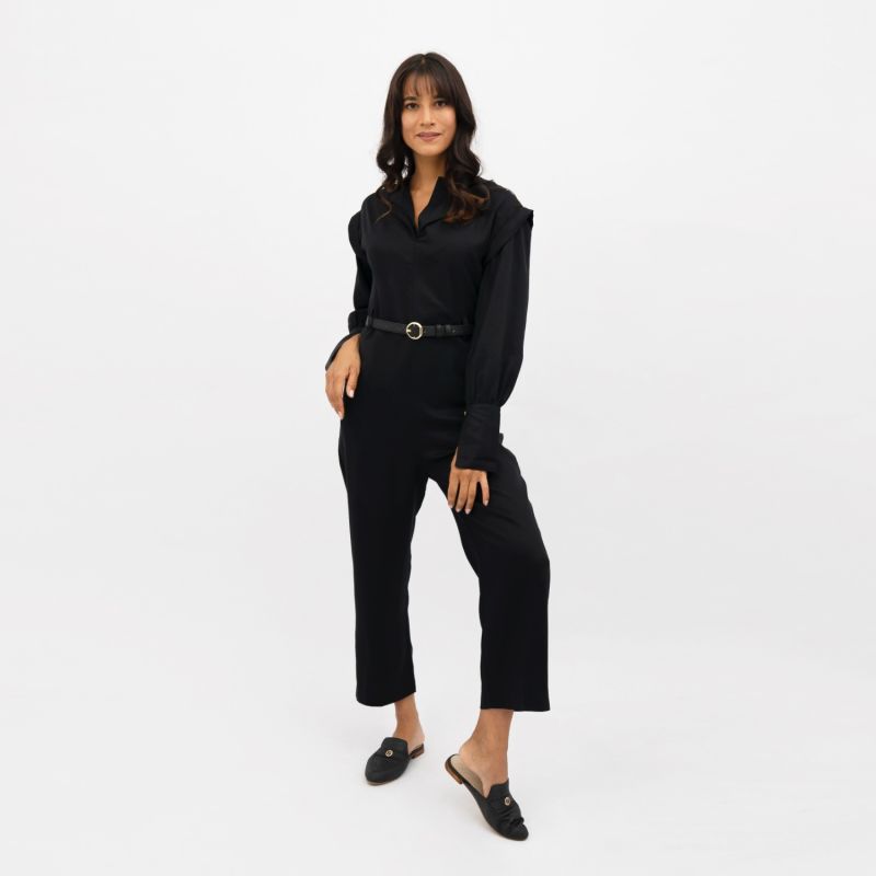 Dakar Tencel Straight Leg Jumpsuit In Licorice Black image