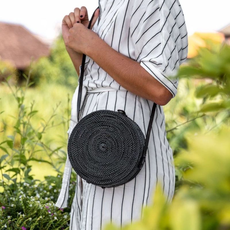 Black Rattan Camilla Bag - Black Stripe image