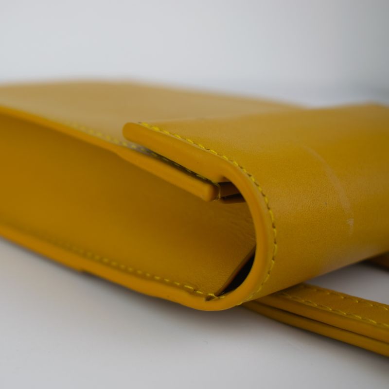 Handmade Adjustable Leather Phone Bag With Pocket - Amber Yellow image