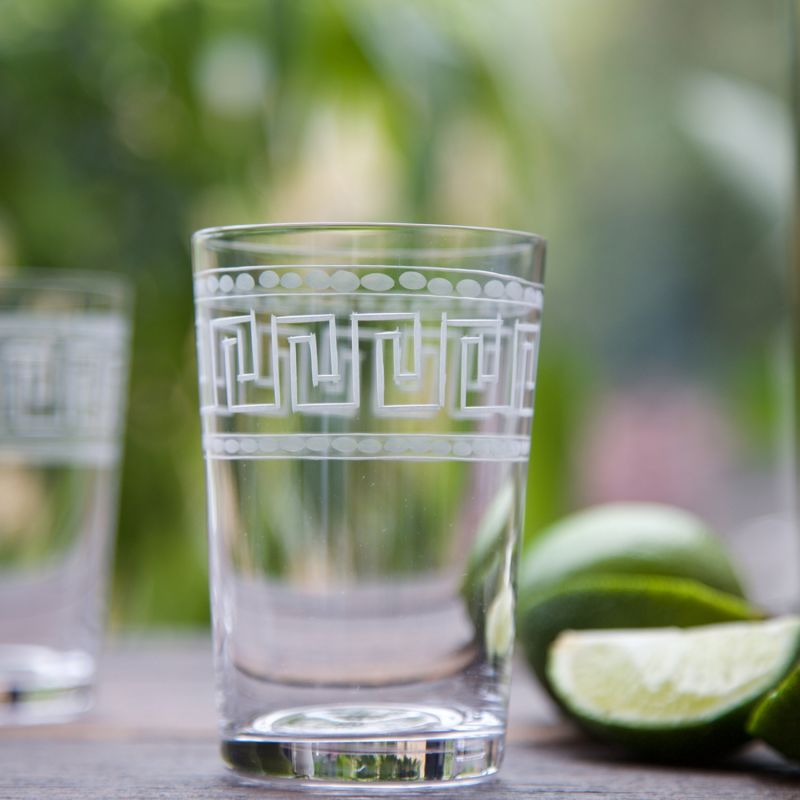 Six Hand-Engraved Crystal Tumblers With Greek Key Design image