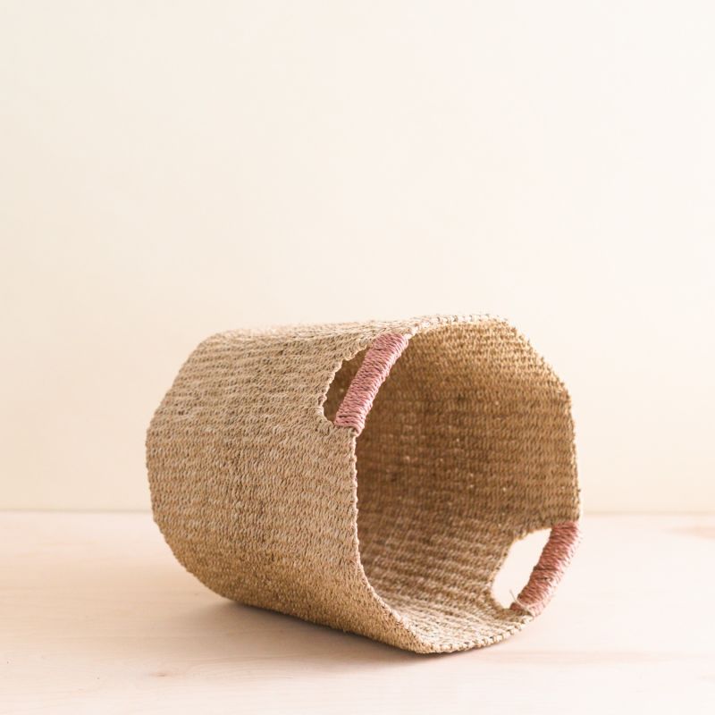 Natural Octagon Basket With Dusty Rose Handle - Natural Basket image