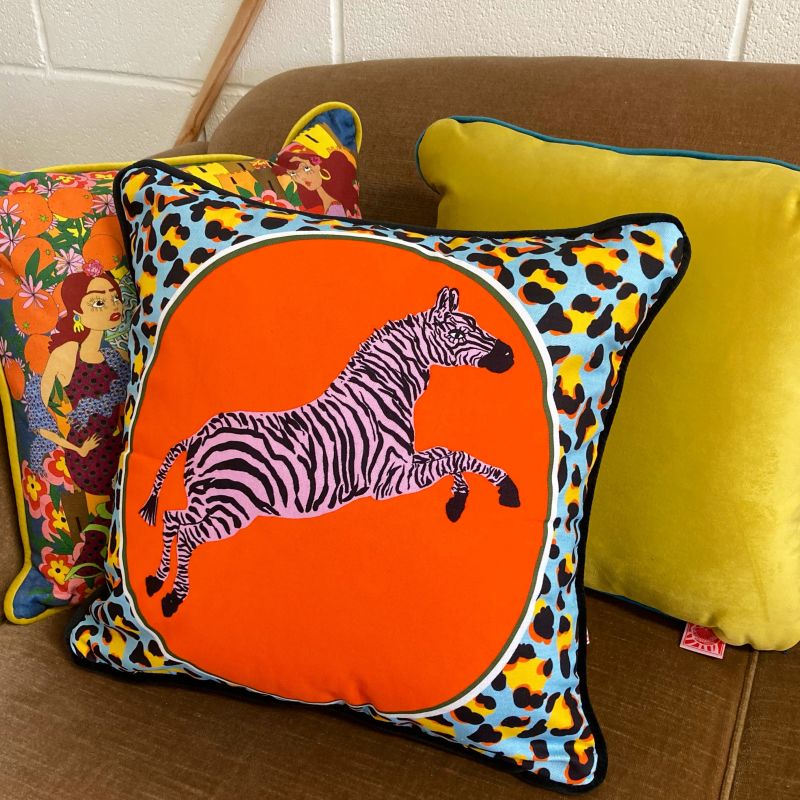 Zebra Cushion With Green Velvet Back image