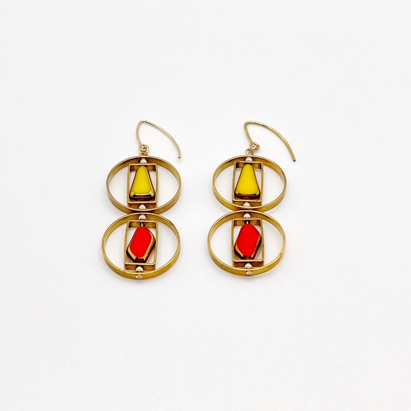 Red & Yellow Geometric Art Earrings image