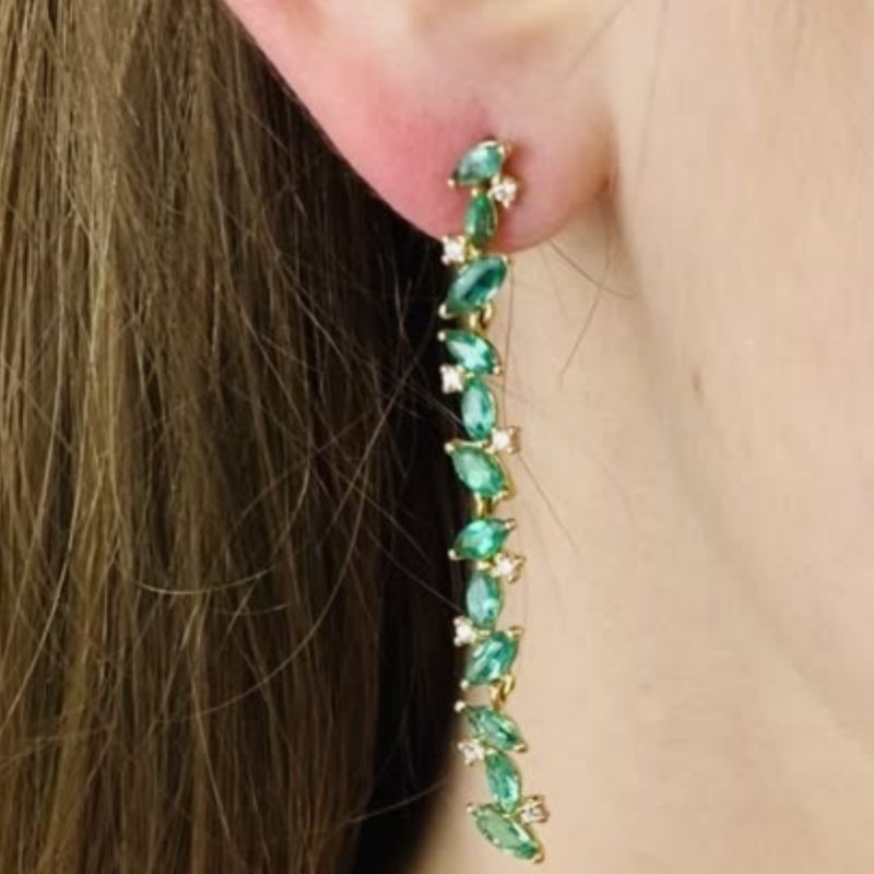 Emerald Marquise & Diamond Earring In 18K Yellow Gold image