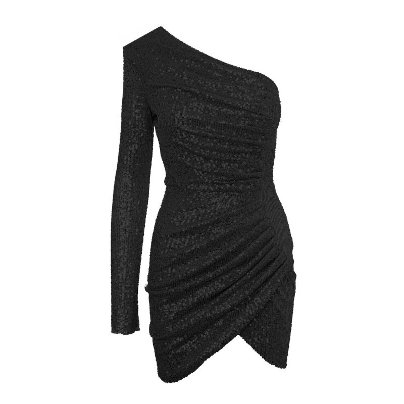 Black Sequin Dress With One Sleeve BLUZAT Wolf & Badger