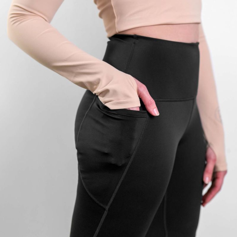 Black Knee-Padded Yoga Leggings For Gym, Pilates And Sports image