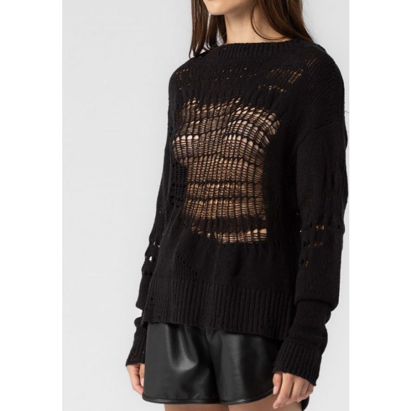 Knitted Distressed Sweater In Black image