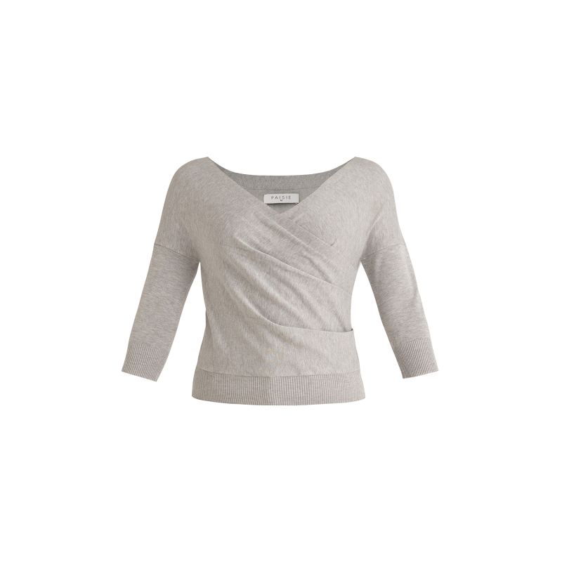 Knitted Wrap Top In Light Grey image