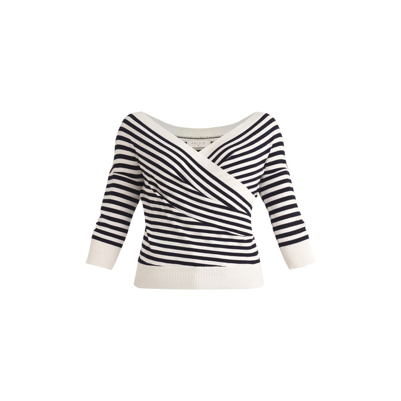 Knitted Wrap Top In Navy And White image