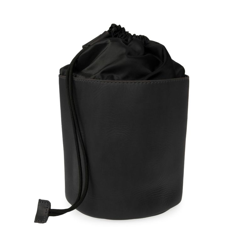 Luxe Black Leather Drawstring Wash Bag image