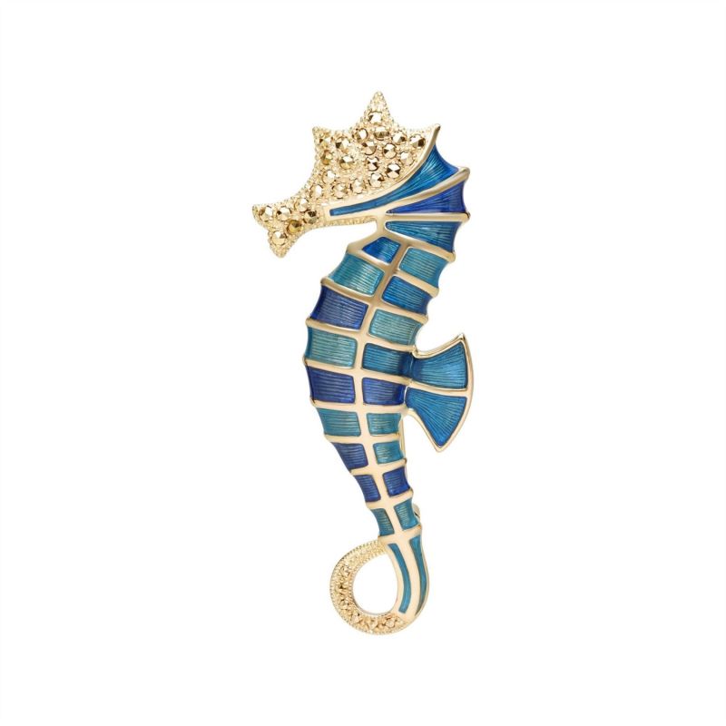 Marcasite & Enamel Seahorse Brooch image