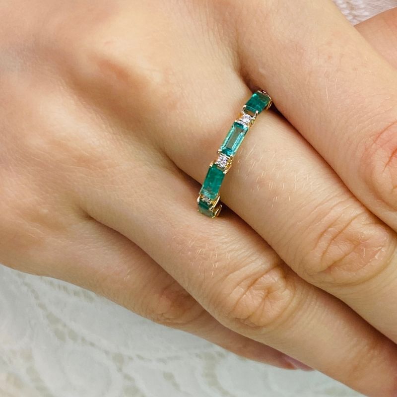 Emerald & Diamond Eternity Ring In 18K Yellow Gold image