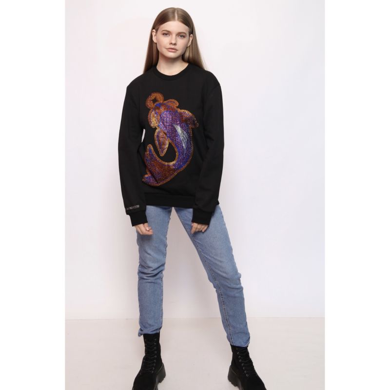 Koi Fish Lucky Feng Shui Rhinestoned Sweatshirt - Black image