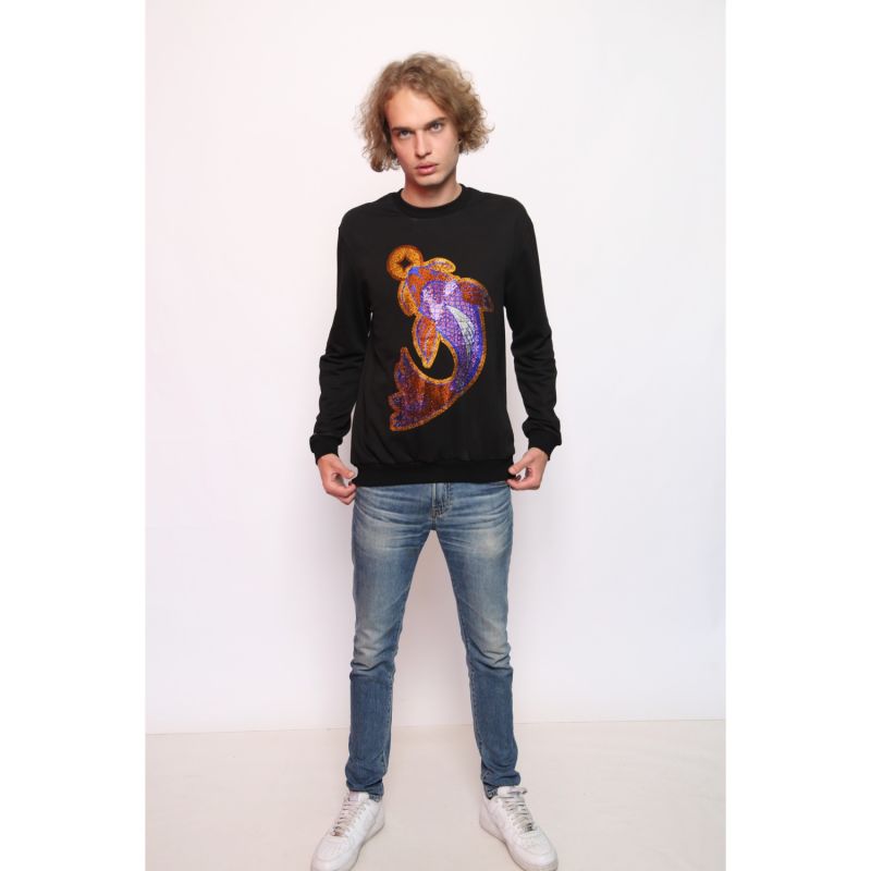 Koi Fish Lucky Feng Shui Rhinestoned Sweatshirt - Black image