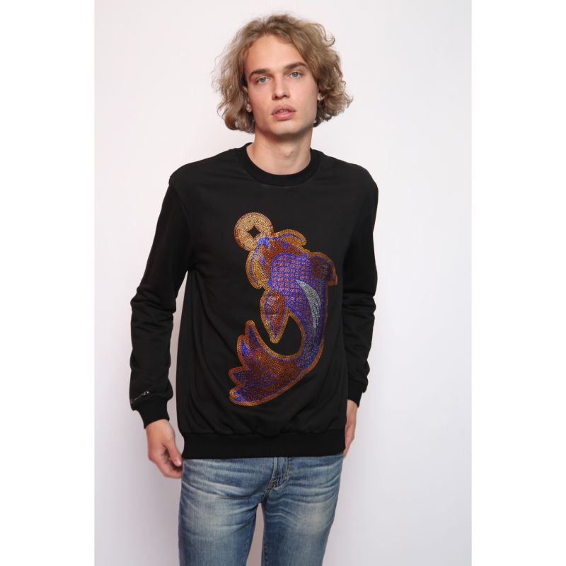 Koi Fish Lucky Feng Shui Rhinestoned Sweatshirt - Black image