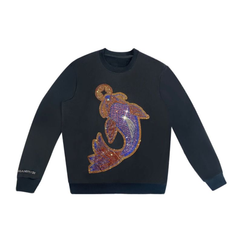 Koi Fish Lucky Feng Shui Rhinestoned Sweatshirt - Black image