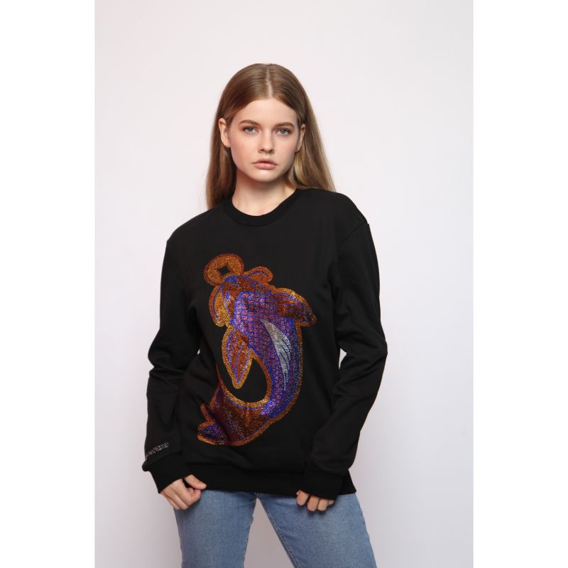 Koi Fish Lucky Feng Shui Rhinestoned Sweatshirt - Black image