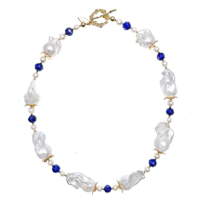 Baroque Pearls With Lapis Timeless Necklace image