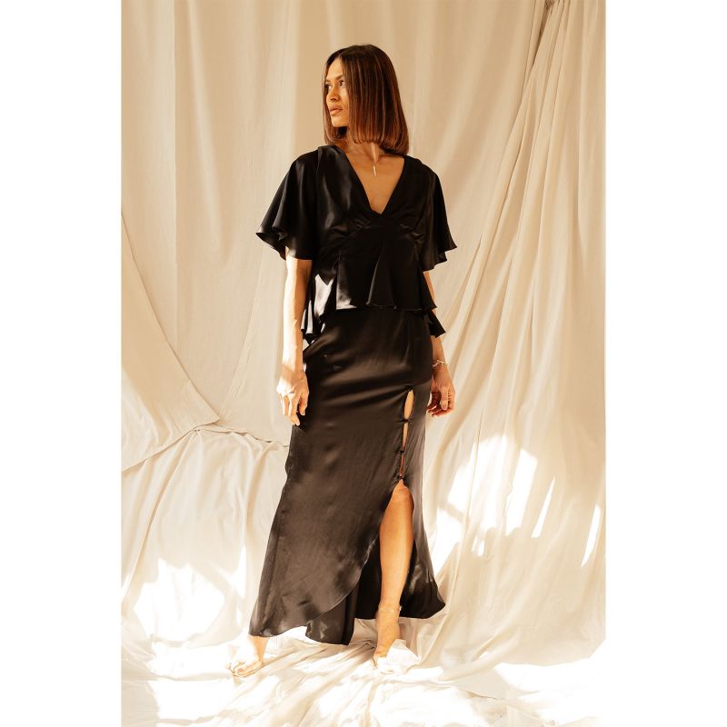 Godet Skirt With Slit Black image