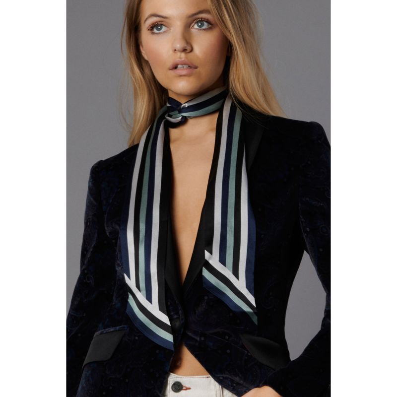 Henley Silk Stripe Neck Scarf Long Blue image