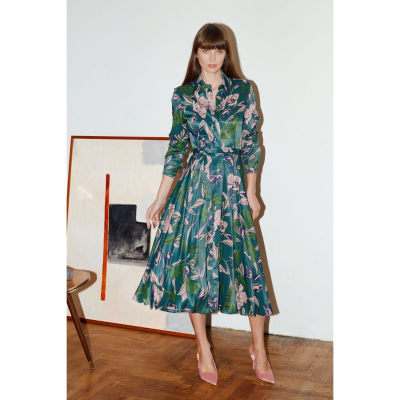 Bruna Floral Print Midi Work To Evening Shirt Dress image