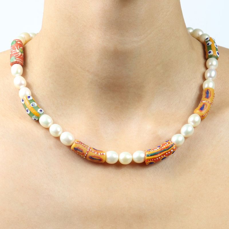 Krobo Glass Beads And Pearl Necklace image