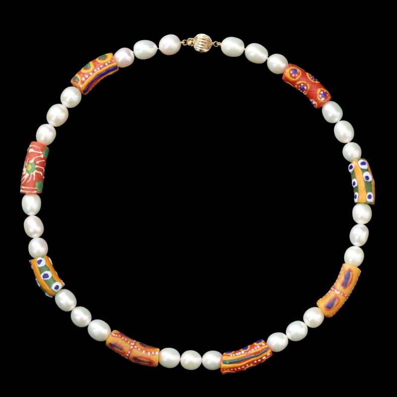 Krobo Glass Beads And Pearl Necklace image