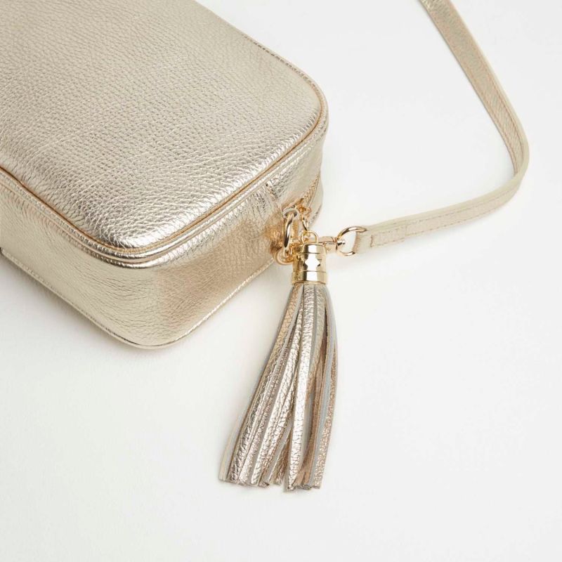 Verona Crossbody Gold Tassel Bag With Black & White Chevron Strap image