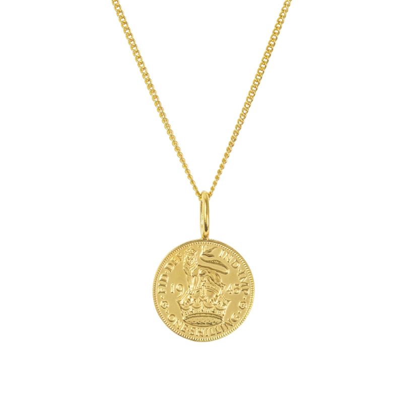 British Shilling Coin Necklace In Yellow Gold Plate image