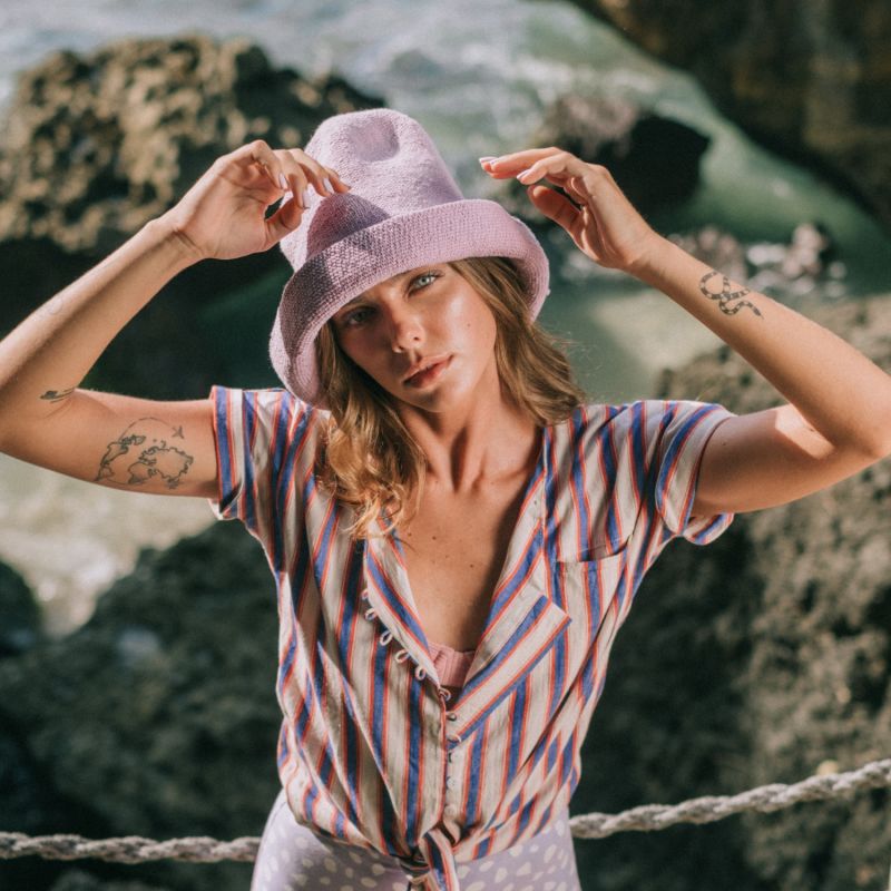 Bloom Crochet Sun Hat In Lilac Purple image