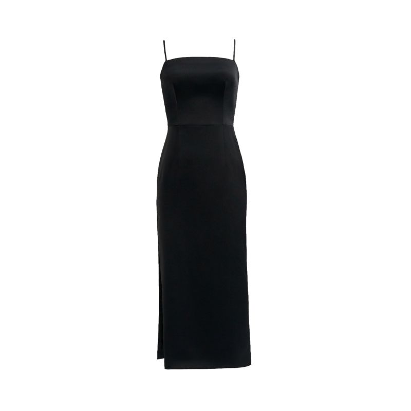 Amara Black Crepe Satin Midi Dress With Adjustable Straps image