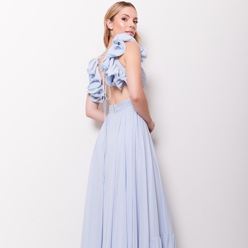 Katie Chiffon Long Evening Dress In Light Blue image