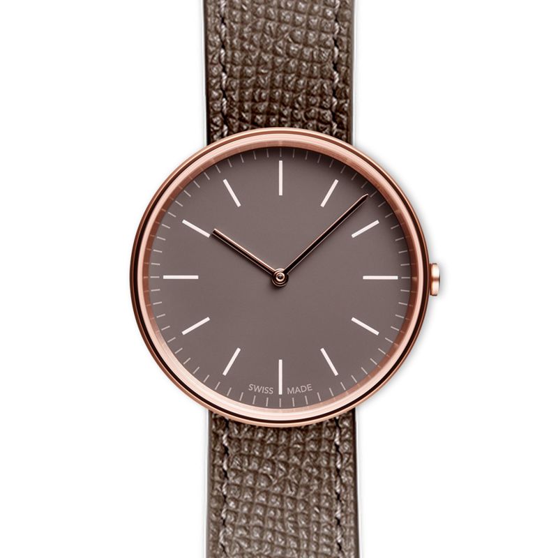 Women's M35 Two-Hand Watch In PVD Rose Gold With Textured Grey Nappa Leather Strap image