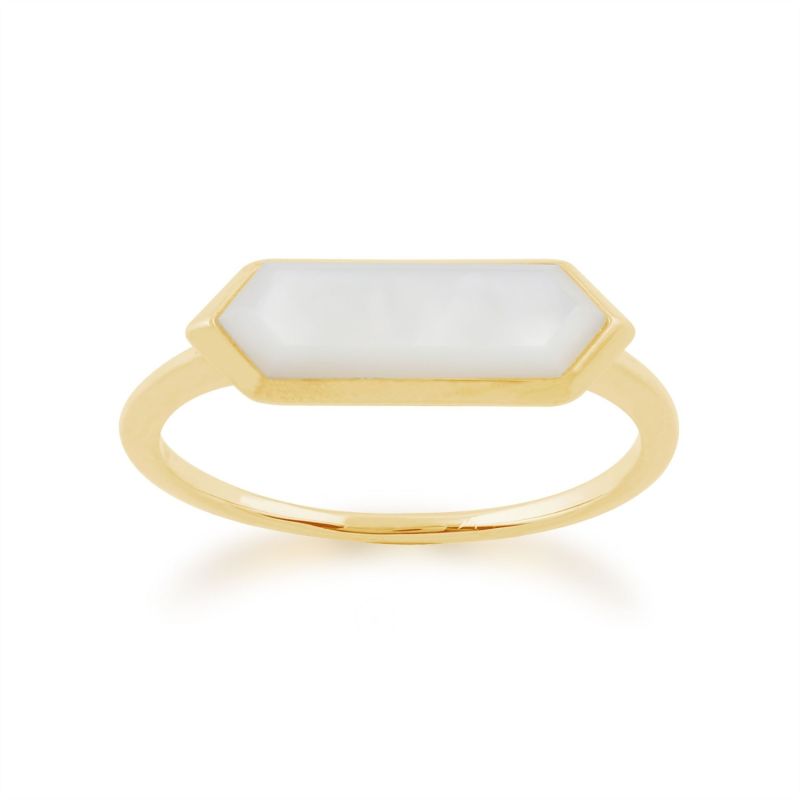 Mother Of Pearl Prism Ring In Gold Plated Silver image