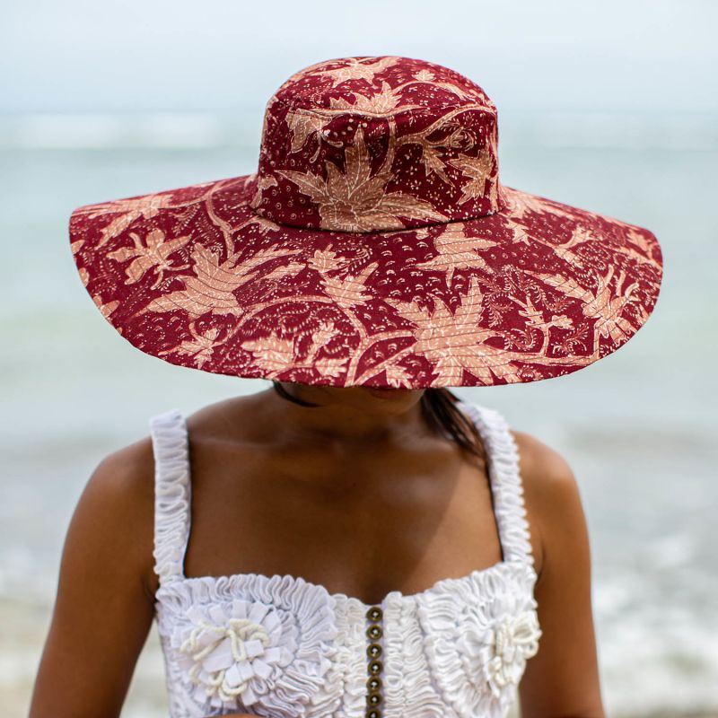 Kusuma Batik Wide Brim Hat In Maroon Red image