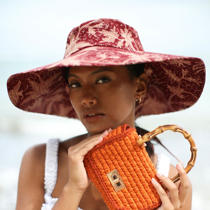 Kusuma Batik Wide Brim Hat In Maroon Red image