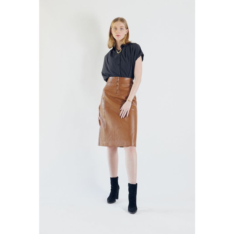 Power Woman- Brown Vegan Leather Skirt image