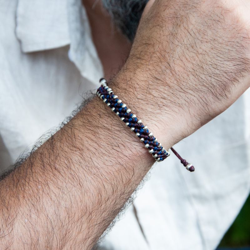 Mens Nautical Rope Bracelet In Wine Red And Blue - Multicolour image