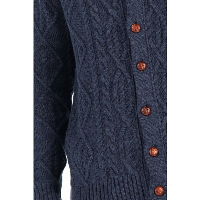 Shawl Collar Cashmere Blend Cable Knit Men's Cardigan - Indigo image