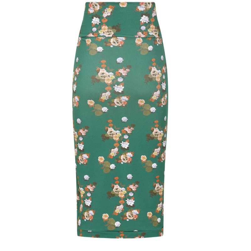 Green Floral Midi Jersey Skirt image