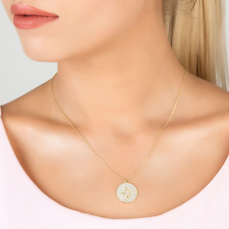 Starburst Disc Pendant Necklace Gold image