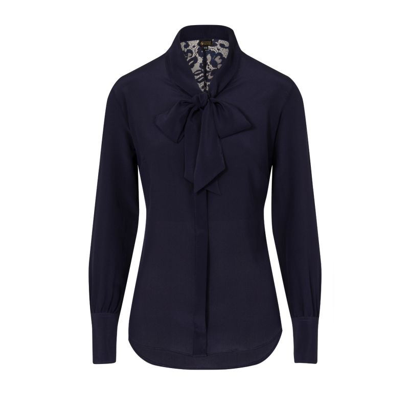 Midnight Blue Silk Bow Blouse image