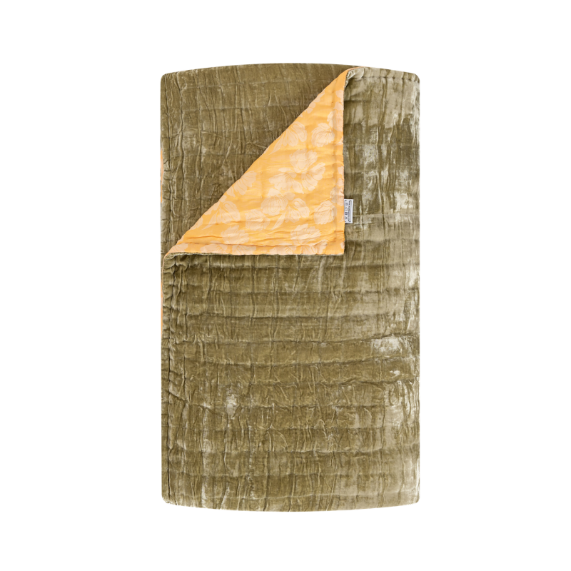 Velvet Hand Quilt Throw Sage Green & Macaroon The Annam House