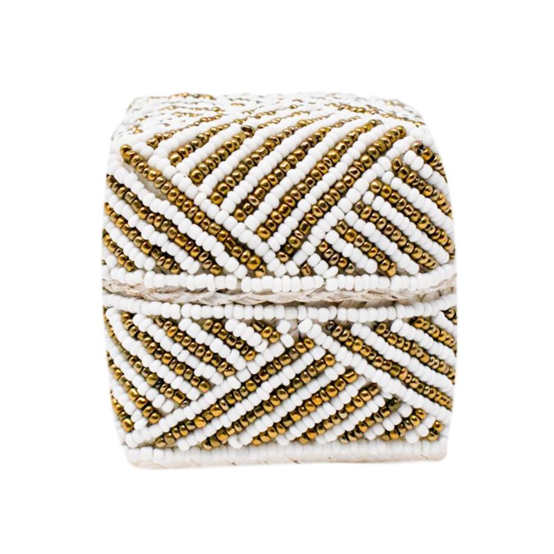 Bali Beaded Box Petite - Gold & White image