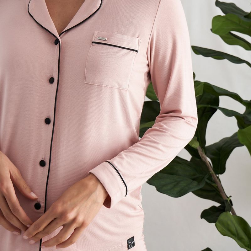 Bamboo Long Sleeved Trouser Pyjama Set In Pink image