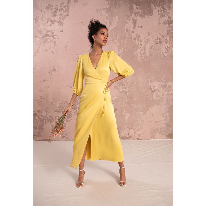 Rae Midi Wrap Dress In Mimosa Yellow image