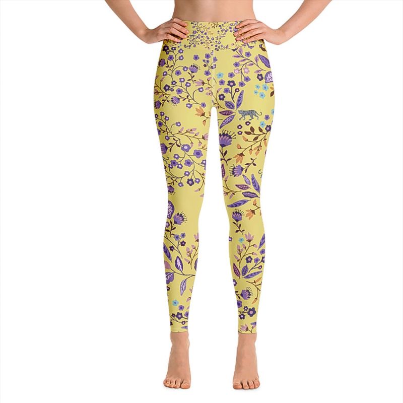 High Waist Yoga Leggings In Yellow Garden image