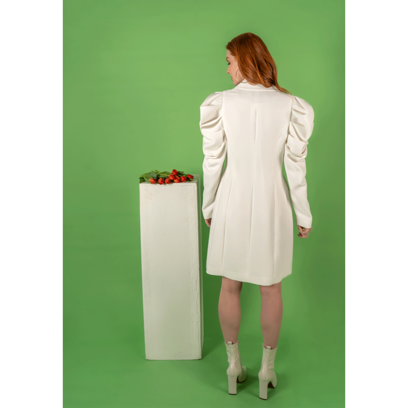 Draped Sleeved Tailored Blazer Dress - White image