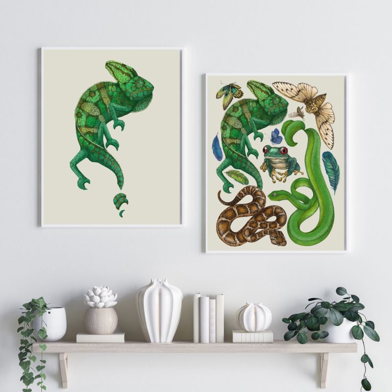 Antique Reptiles & Amphibians - Cream Fine Art Print A4 image